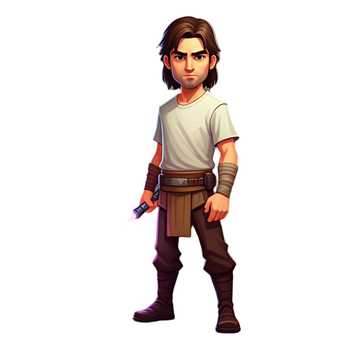 a jedi master using a white t shirt and a purple light saber