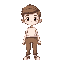  a chibi-style character with a simple and friendly appearance. the character should wear a white t-shirt and brown pants, and have a neutral hairstyle and proportions.