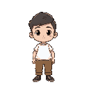  a chibi-style character with a simple and friendly appearance. the character should wear a white t-shirt and brown pants, and have a neutral hairstyle and proportions.