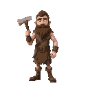 a caveman lumberjack holding an axe