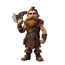 a caveman lumberjack with an holding an axe