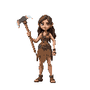 a cave woman holding a pickax 