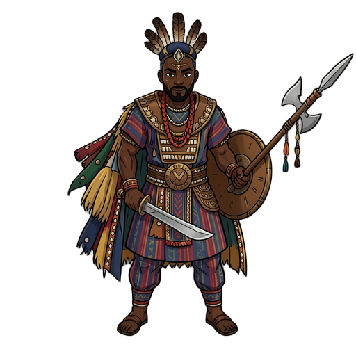 a full body profile image of a ancient mythical fighter from the yoruba tribe of what is modern nigeria. solo.