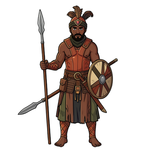 a full body profile image of a ancient mythical fighter from the&nbsp; housa nasarawa state tribe of what is modern nigeria. solo.