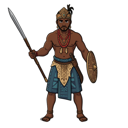 a full body profile image of a ancient mythical fighter from the opobo island - river's state tribe of what is modern nigeria. solo.