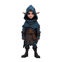 dnd rogue, blue fenneck with a poncho