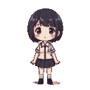 t pose, pixel art girl, uniform, short hair, black hair, anime, kawaii, full body, cute, chibi, super deformed, character sheet, animation, animation sheet, idle, front, 8bit, dot, dot art, pixel art,