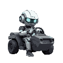 a cyborg driving a car