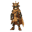 world-shaping hero. one leg crusted with magma, the other covered in sand and tech fragments. his cape is stitched from maps of different biomes. his helmet is abstract, like a hollow sun dial