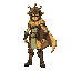 world-shaping hero. one leg crusted with magma, the other covered in sand and tech fragments. his cape is stitched from maps of different biomes. his helmet is abstract, like a hollow sun dial