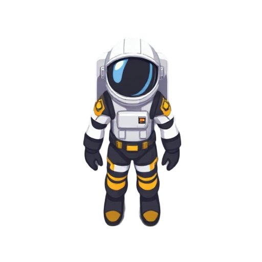 an 2d pixel character astronaut that is idle with a suit of black and gold