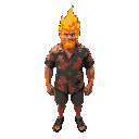 giant flame man in a hawaii shirt
