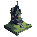 jack skellington's house is a tall, crooked gothic structure atop a hill. with jagged roofs, glowing windows, and skeletal trees, it exudes eerie charm, surrounded by a twisted iron fence and thorny v