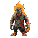 giant flame monster in a colourful hawaii shirt 