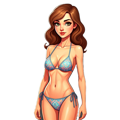 a gorgeous 18-year-old girl wearing a bikini.