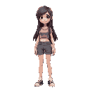 a teenage girl wearing a small crop top and shorts with long hair.