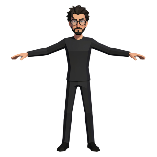 crie o personagem zé como um homem adulto, magro, de aparência intelectual e levemente sombria. ele tem cabelo escuro, cacheado e um pouco bagunçado, barba e bigode, e usa óculos de grau redondos com armação preta e lentes transparentes, sem parecer óculo