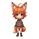 detailed digital art illustration of a young anime-style fox girl character. she has vibrant red or orange hair styled in a messy, windswept look. her face has delicate, feminine features with large,