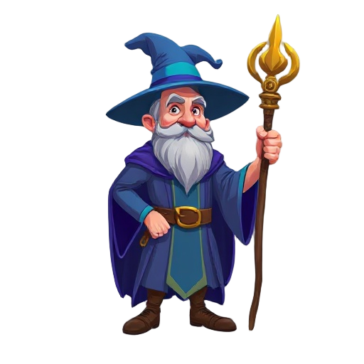 a man, a wizard, a magician with a staff 