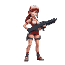 woman lifeguard with a big gun in one hand