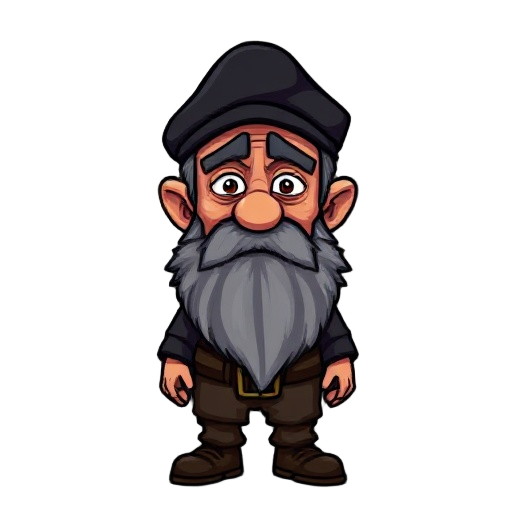"a rugged old man in pixel art style, reminiscent of retro video games. he wears a black flat cap and a thick, gray beard, with a tired, solemn expression that hints at a life full of hardship. his ey