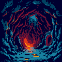 a deep radioactive cave themed around sin