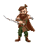 man with beard and green pants punching with sword