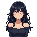  anime girl with closed eyes, black medium hair, top down character player