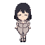  anime girl with closed eyes, black medium hair, top down character player