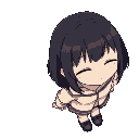  anime girl with closed eyes, black medium hair, top down character player
