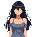  anime girl with closed eyes, black medium hair, top down character