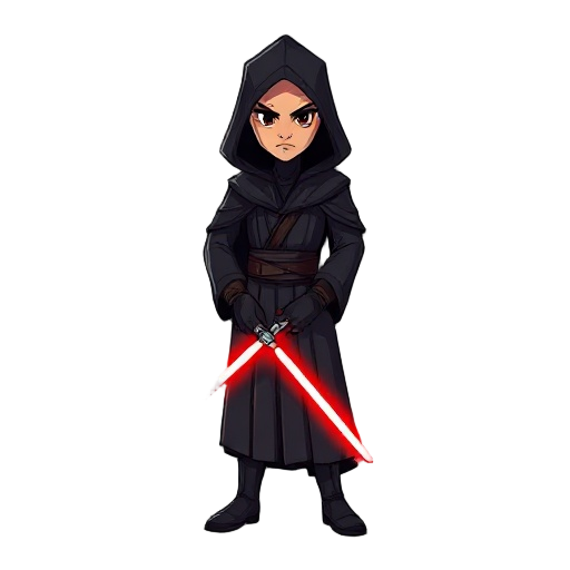 a sith jedi in dark robes with red lightsaber in both hands