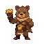 full body bear standing cute short and warrior with a super glove made of honey