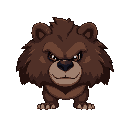 faça um urso marron grande guereiro com cara de mal com uma luva de mel na mão 
