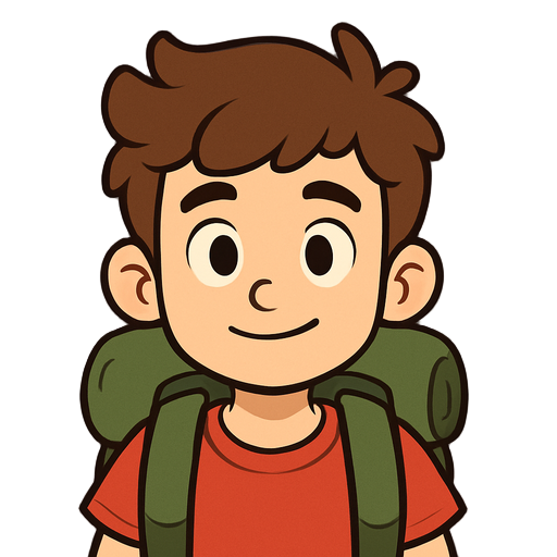brown hair boy with big backpack