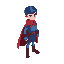 a blue boy with red cape