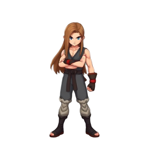 a fighter with long hair