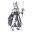 a goddess of eternity, wearing an all white cloak with black essence, and a white sword , white skin big large