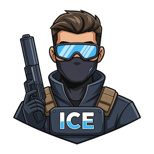 male ice agent with face covering and gun. the letters "ice" on his chest.