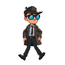 detective with aviator sunglasses walking 