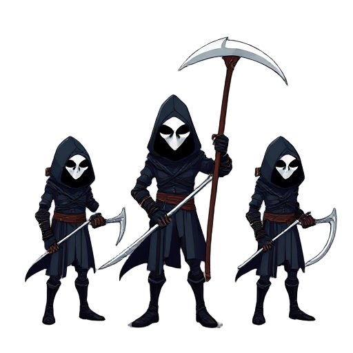 16-bit assassin with a scythe for a weapon in 4 different instances 