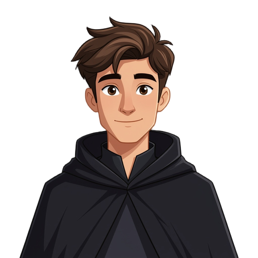 a pale young man in black cloak