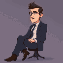 man wearing a suit, sitting with his legs crossed, sideview