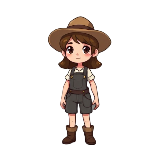 farmer girl, no details, simplistic, pixelated, close to slime rancher game
