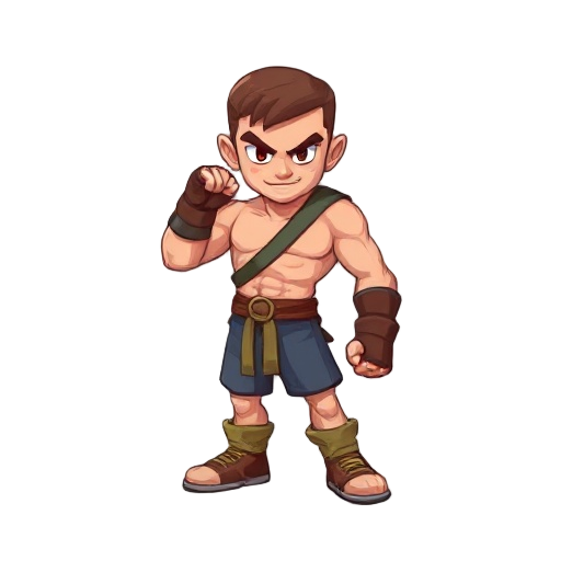 a 2d fighter that is used in a sidescroller game with an animations for idle / tun / hit / jump 