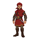  ottoman warrior character red tunic with gold trim leather boots curved scimitar turban with face cover chainmail sleeves