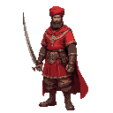  ottoman warrior character red tunic with gold trim leather boots curved scimitar turban with face cover chainmail sleeves