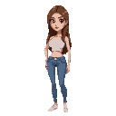 athletic_body, medium_height, narrowed eyes, strong_arms, brown_long_straight_hair, very_fair_skin, perfect_face.  white crop tank top, tight high-waisted skinny denim jeans, white shoes.