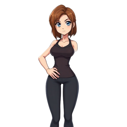 masterpiece, elegant mature woman, athletic body, slim, brown hair, blue eyes, looking straight, transparent background, fullmetal alchemist style, official art, strong arms, , hand on waist,