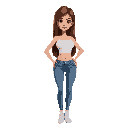 athletic_body, medium_height, narrowed eyes, strong_arms, brown_long_straight_hair, very_fair_skin, perfect_face.  white crop tank top, tight high-waisted skinny denim jeans, white shoes.